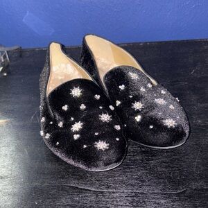 Birdies The Starling Flats Black Velvet Crystal Embellished Sz 10